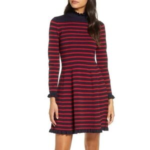 1901 Nordstrom French Striped Mock Neck Knit Dress Navy/Red Size S
